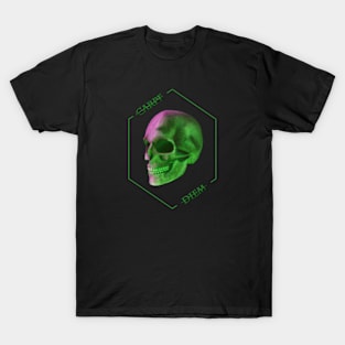 Carpe Diem Seize the Day- Green Skull Design T-Shirt